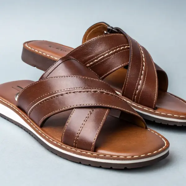 Leather Sandals with Ankara Fabric